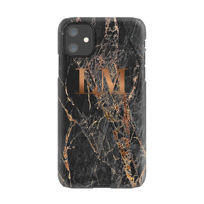 Personalised Slate Marble Bronze Initial iPhone 11 Case