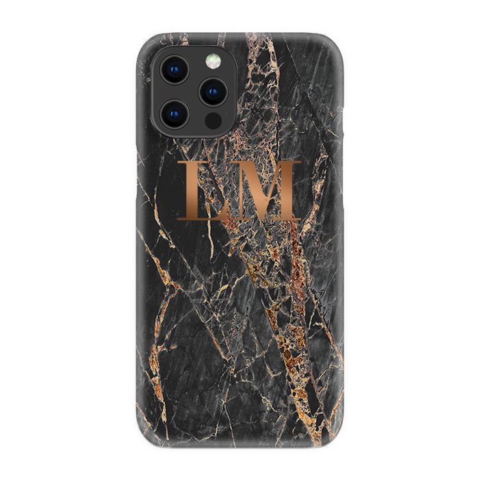 Personalised Slate Marble Bronze Initial iPhone 12 Pro Case