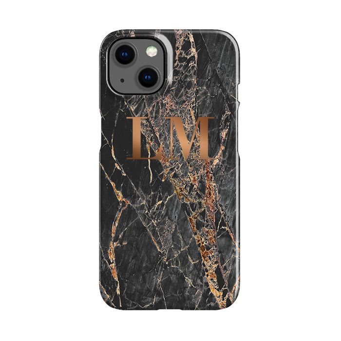 Personalised Slate Marble Bronze Initial iPhone 14 Plus Case