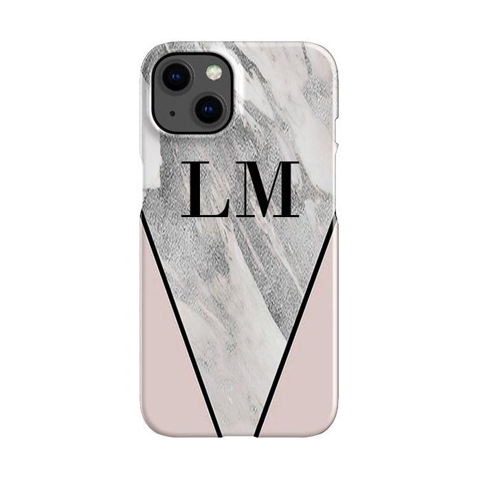 Personalised Pink x Castello Marble Contrast iPhone 14 Plus Case