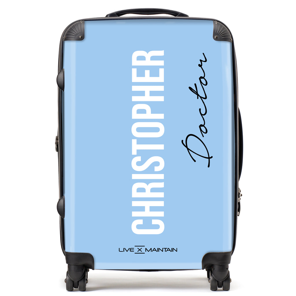 Custom Baby Blue Suitcase for Christopher
