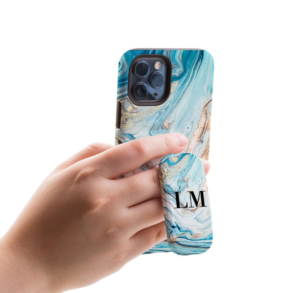 Personalised Blue Emerald Marble Initials Name Clickit Phone grip