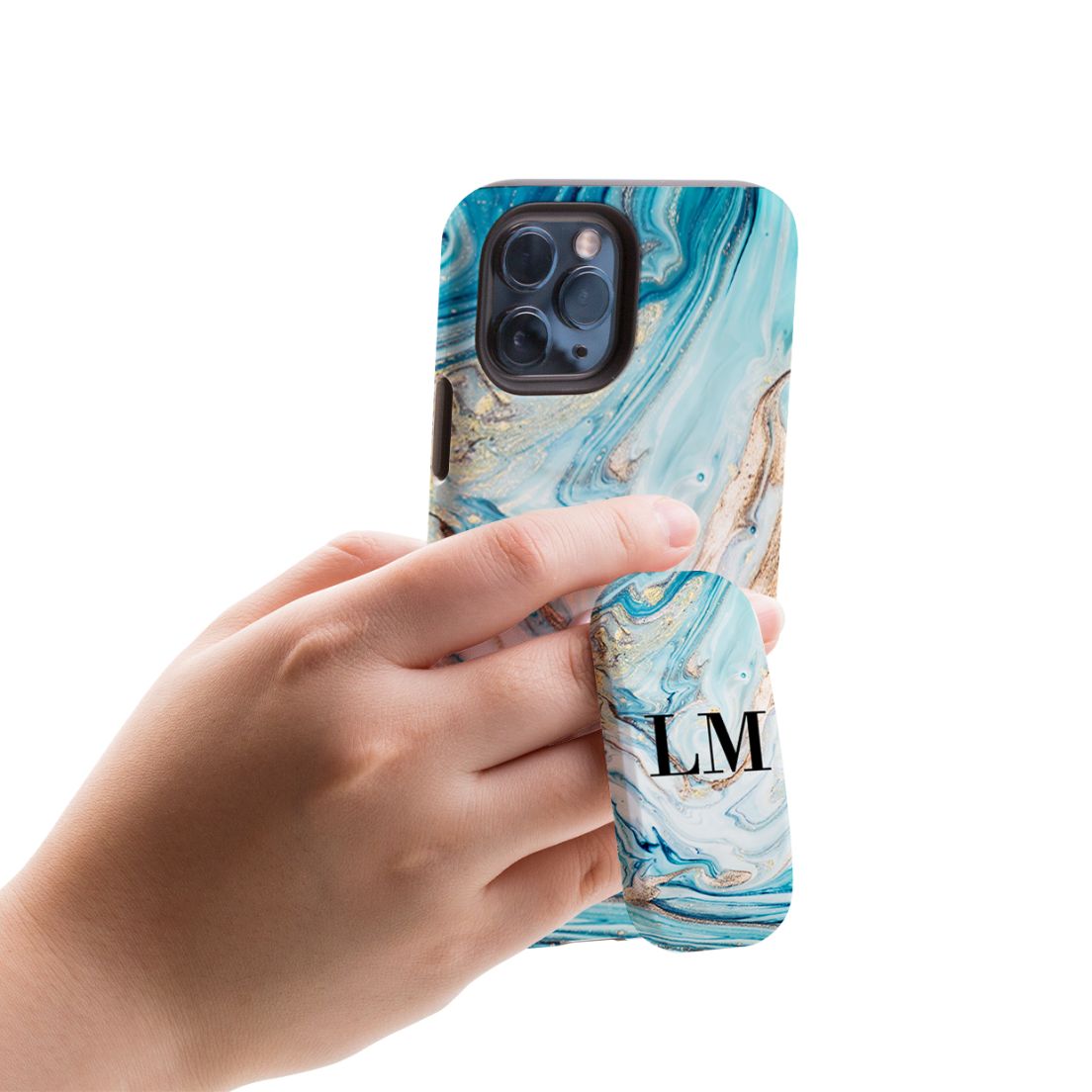 Personalised Emerald Marble Initials Name Clickit Phone grip