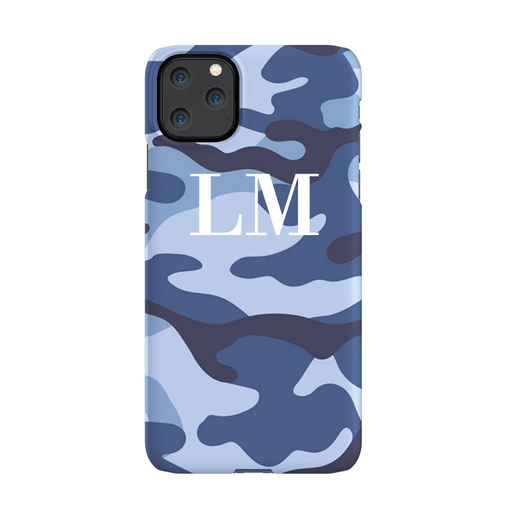Personalised Cobalt Blue Camouflage Initials iPhone 11 Pro Max Case