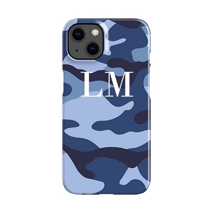 Personalised Cobalt Blue Camouflage Initials iPhone 14 Plus Case