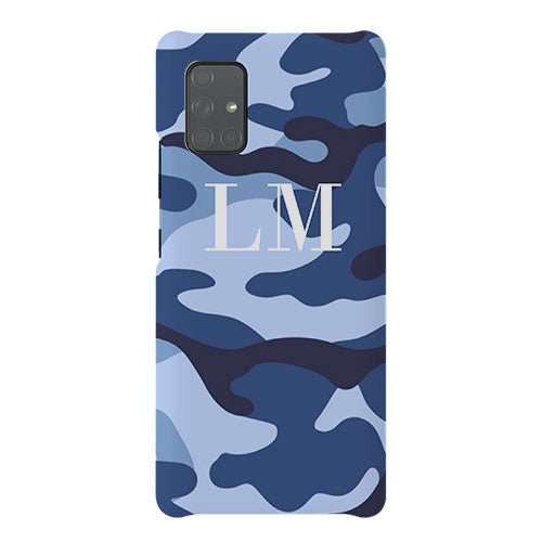 Personalised Cobalt Blue Camouflage Initials Samsung Galaxy A71 Case