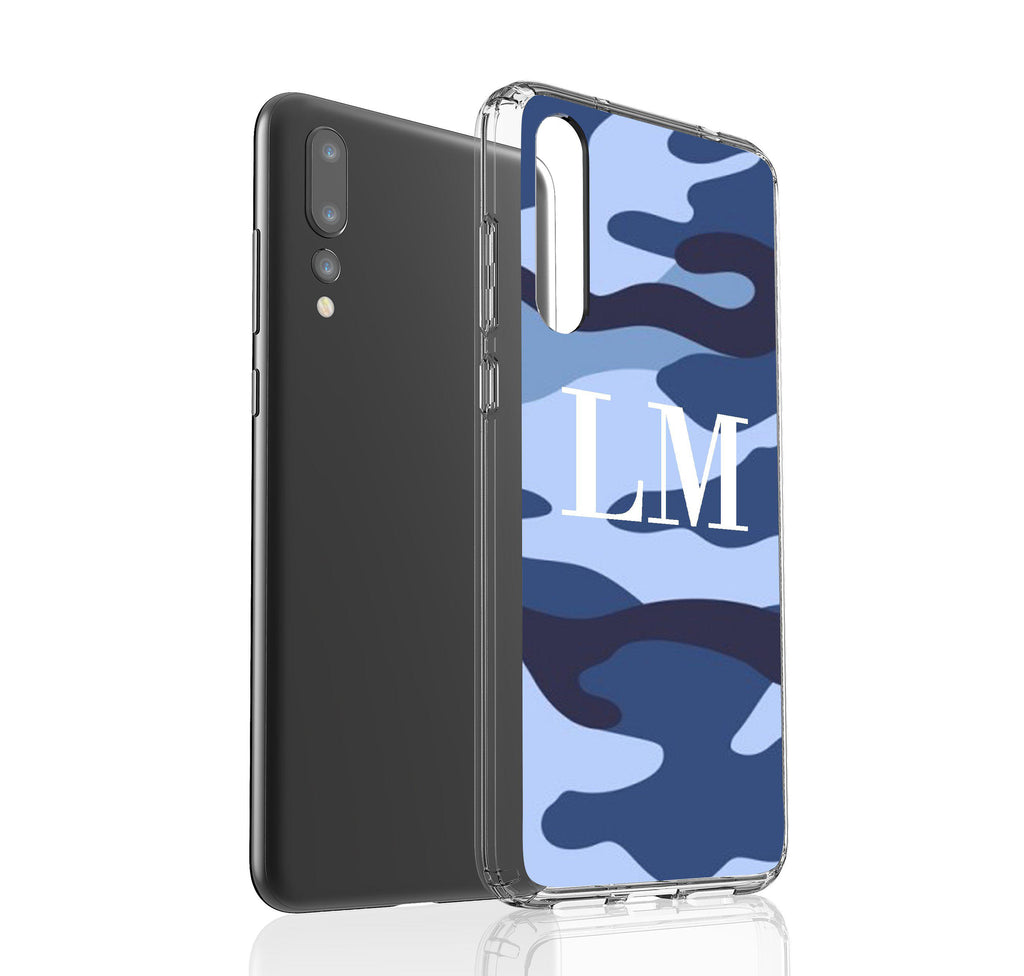Personalised Cobalt Blue Camouflage Initials Huawei P20 Pro Case