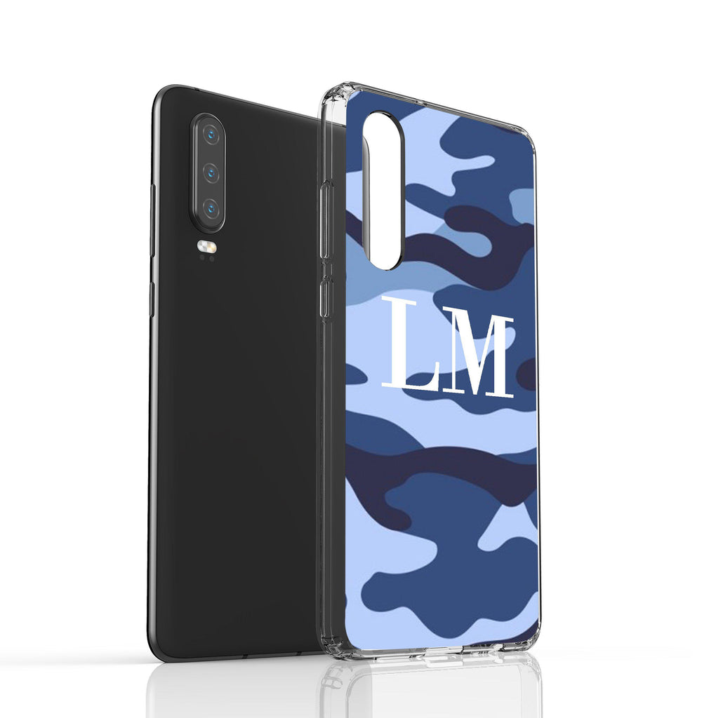 Personalised Cobalt Blue Camouflage Initials Huawei P30 Case