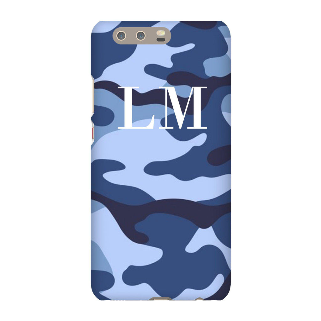 Personalised Cobalt Blue Camouflage Initials Huawei P10 Plus Case