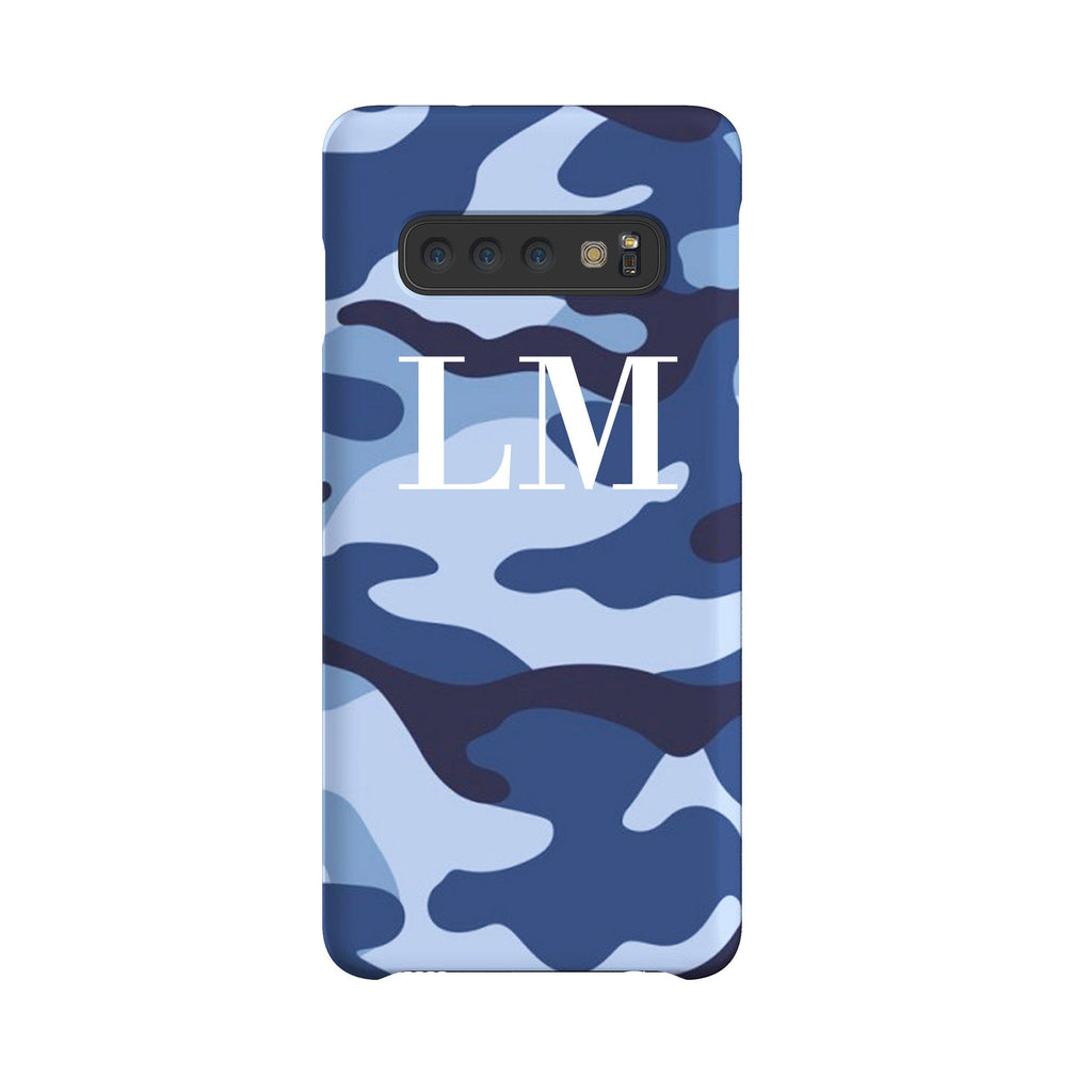 Personalised Cobalt Blue Camouflage Initials Samsung Galaxy S10 Case