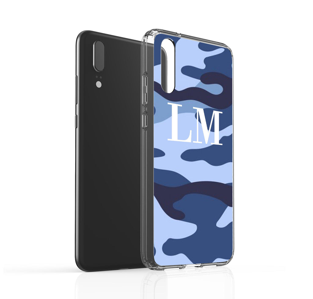 Personalised Cobalt Blue Camouflage Initials Huawei P20 Case