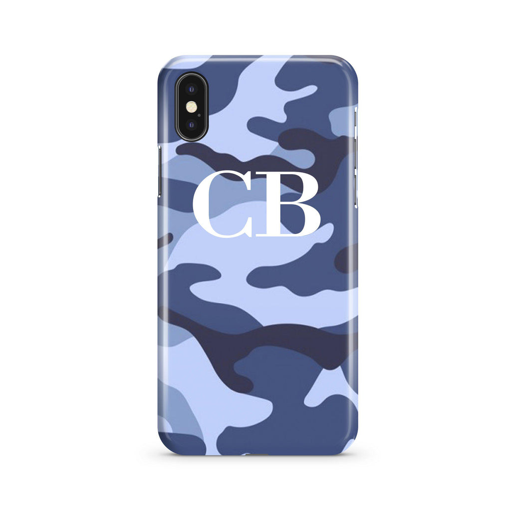 Personalised Cobalt Blue Camouflage Initials iPhone XS Max Case