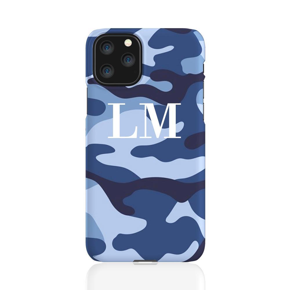 Personalised Cobalt Blue Camouflage Initials iPhone 11 Pro Case