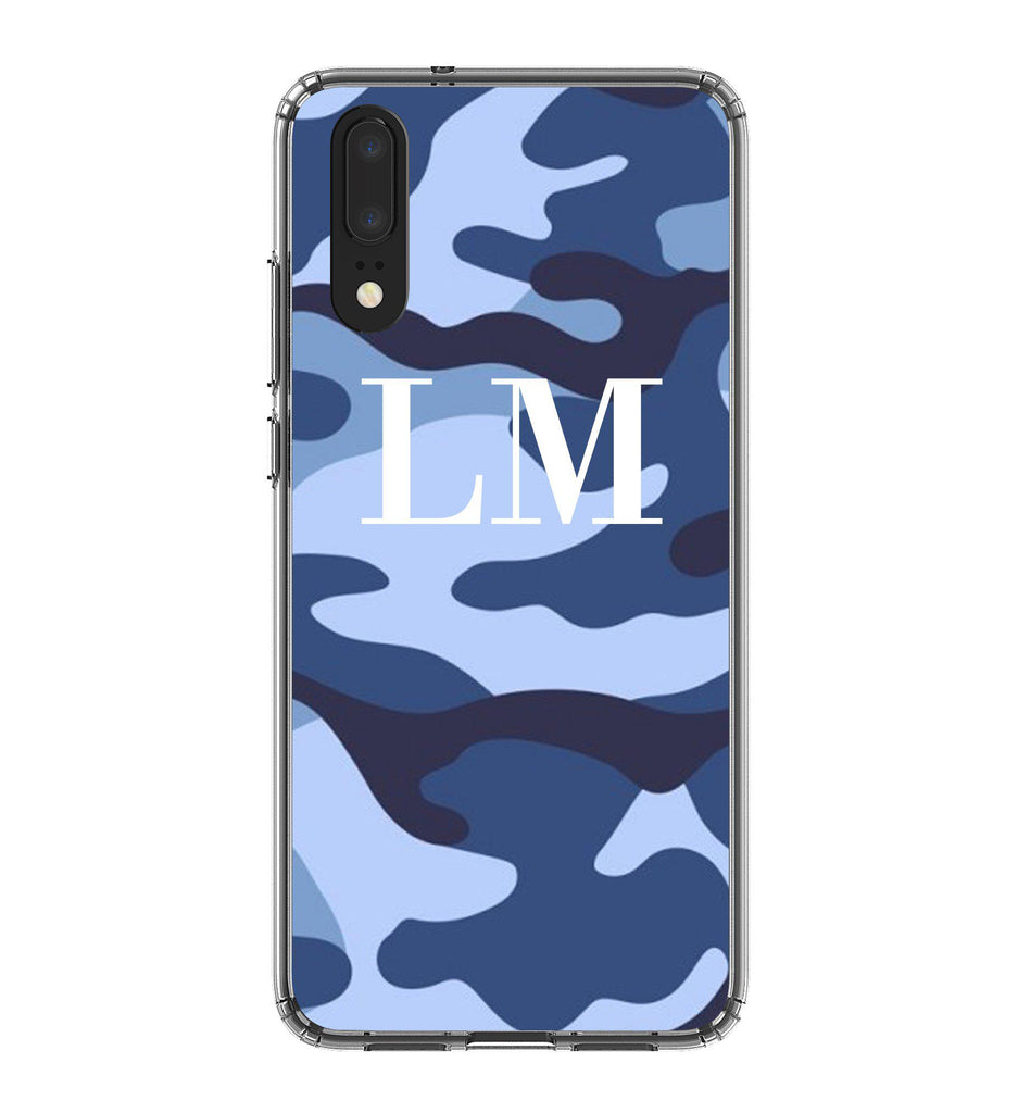 Personalised Cobalt Blue Camouflage Initials Huawei P20 Case