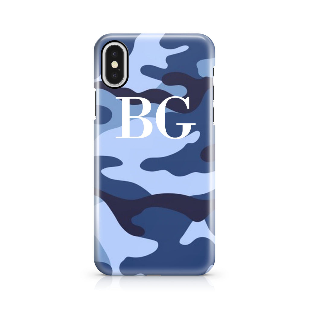 Personalised Cobalt Blue Camouflage Initials iPhone X Case
