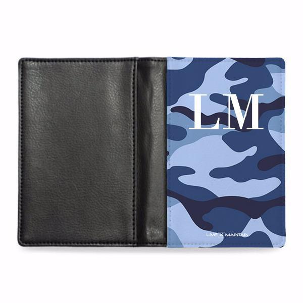 Personalised Cobalt Blue Camouflage Initials Passport Cover