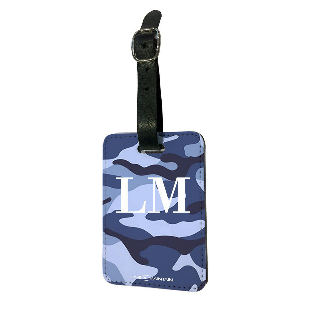 Personalised Cobalt Blue Camouflage Initials Luggage Tag