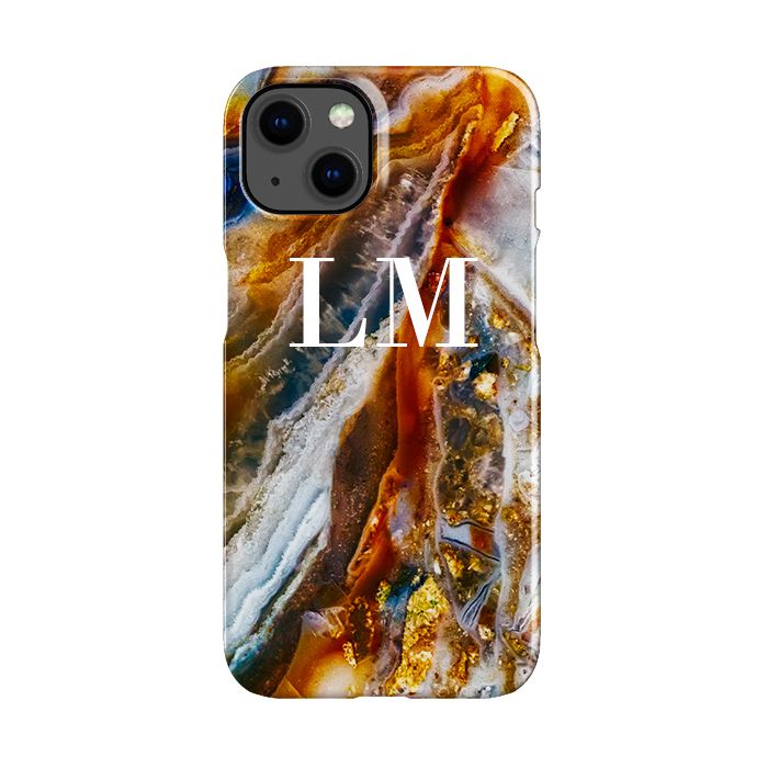 Personalised Colored Stone Marble Initials iPhone 14 Plus Case