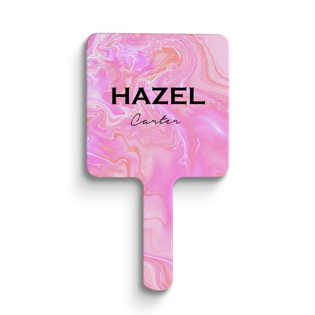 Personalised Cosmic Pink Name Handheld Makeup Mirror