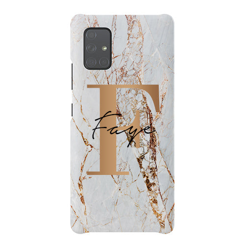 Personalised Cracked Marble Bronze Initials Samsung Galaxy A71 Case