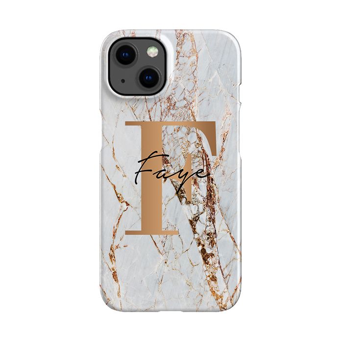 Personalised Cracked Marble Bronze Initial iPhone 15 Case