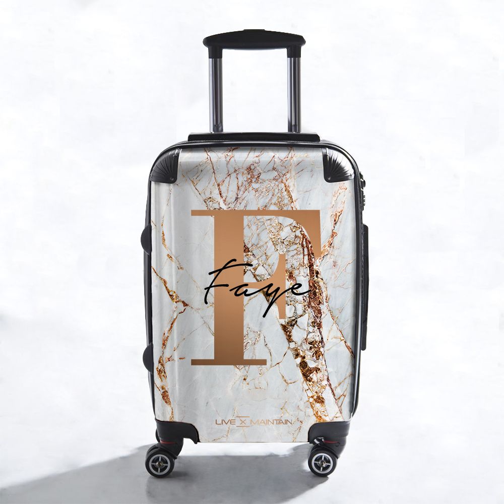 Personalised Suitcase Cracked Marble Bronze Initials Luggage