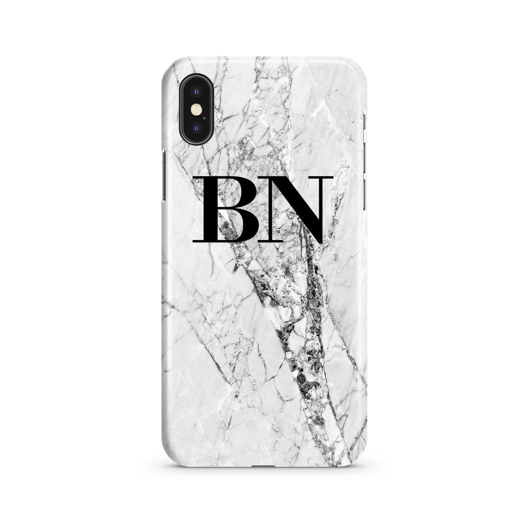 Personalised Cracked White Marble Initials iPhone XS Case