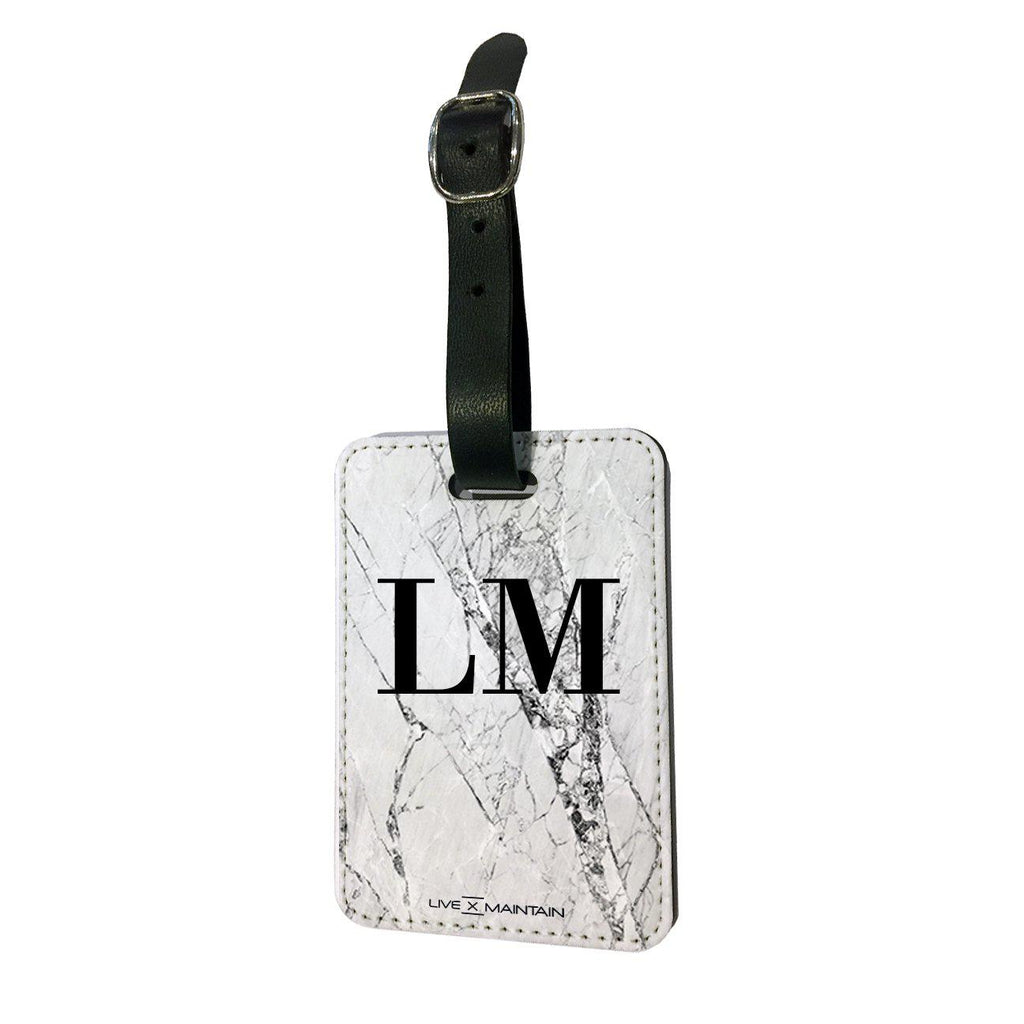 Personalised Cracked White Marble Initials Luggage Tag