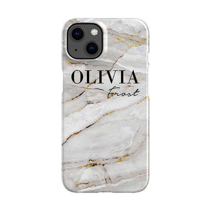 Personalised Cream Marble Name iPhone 14 Plus Case