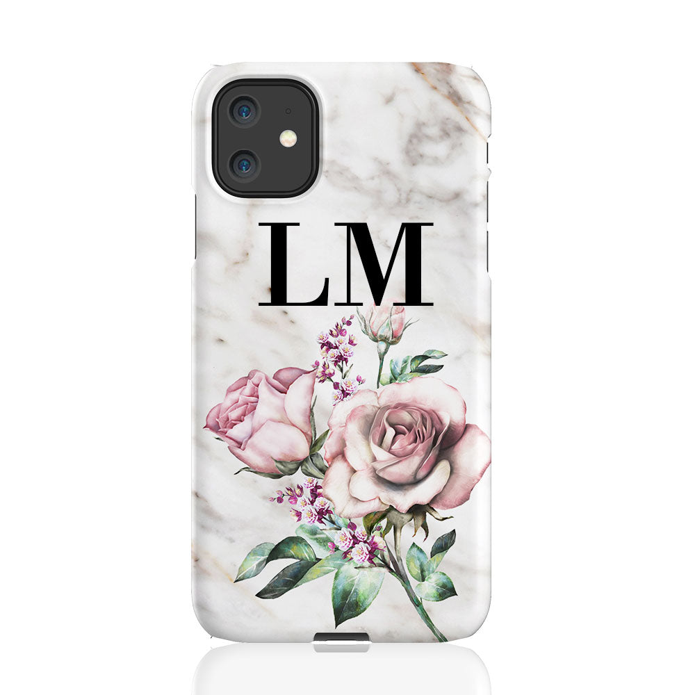 Personalised Floral Rose x Marble Initials iPhone 11 Case
