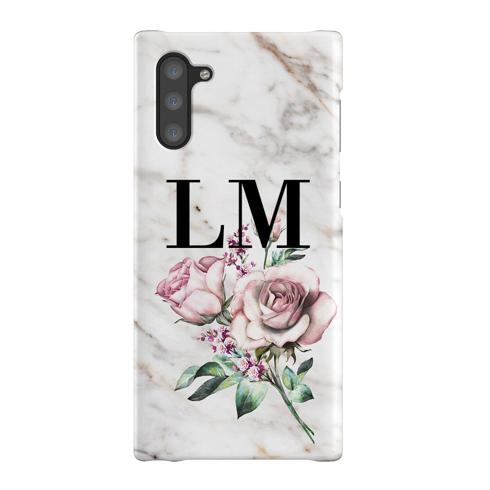 Personalised Floral Rose x Marble Initials Samsung Galaxy Note 10 Case