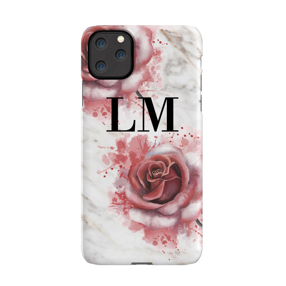 Personalised Floral Rose x White Marble Initials iPhone 11 Pro Max Case