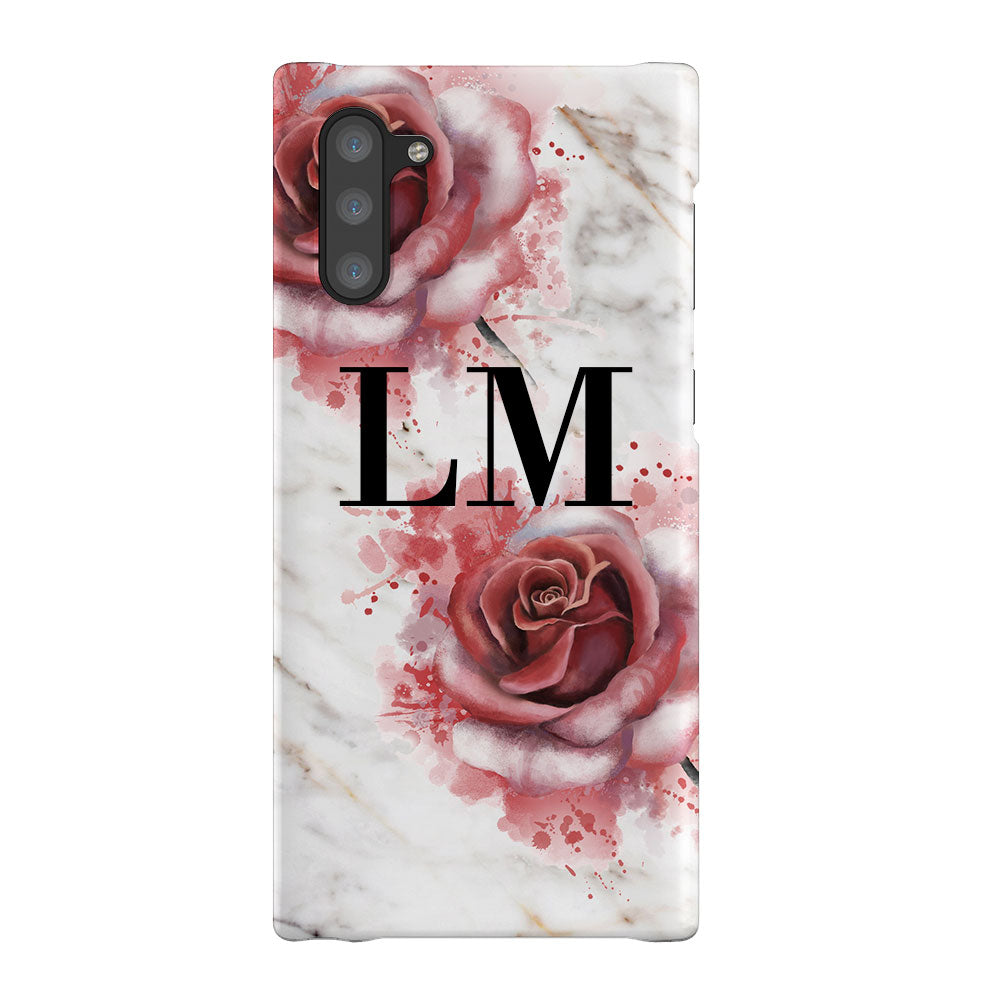Personalised Floral Rose x White Marble Initials Samsung Galaxy Note 10 Case