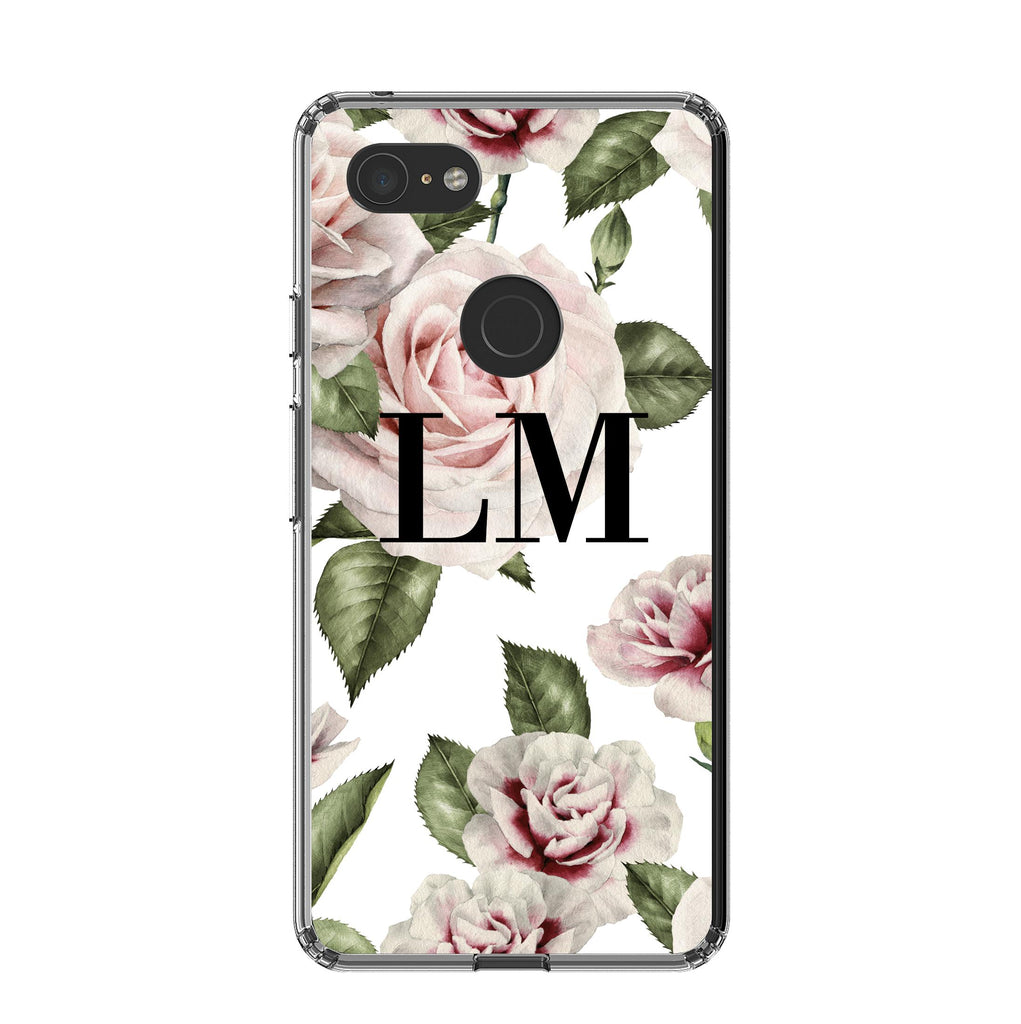 Personalised White Floral Rose Initials Google Pixel 3 XL Case