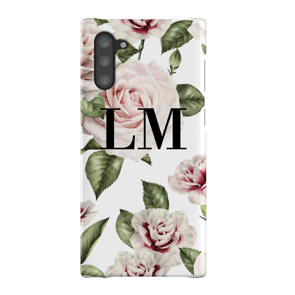 Personalised White Floral Rose Initials Samsung Galaxy Note 10 Case