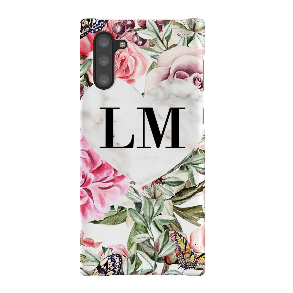 Personalised Floral Marble Heart Initials Samsung Galaxy Note 10 Case