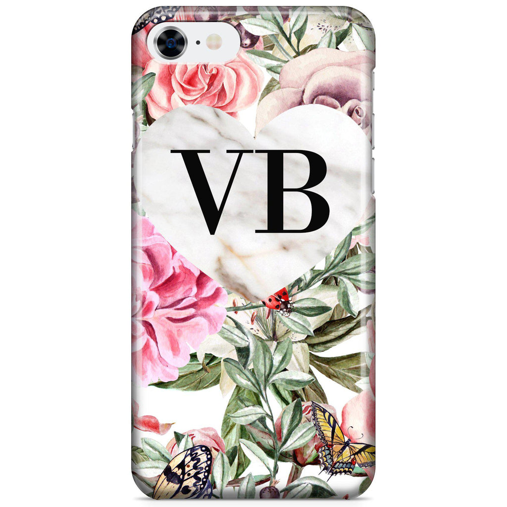 Personalised Floral Marble Heart Initials iPhone 7 Case