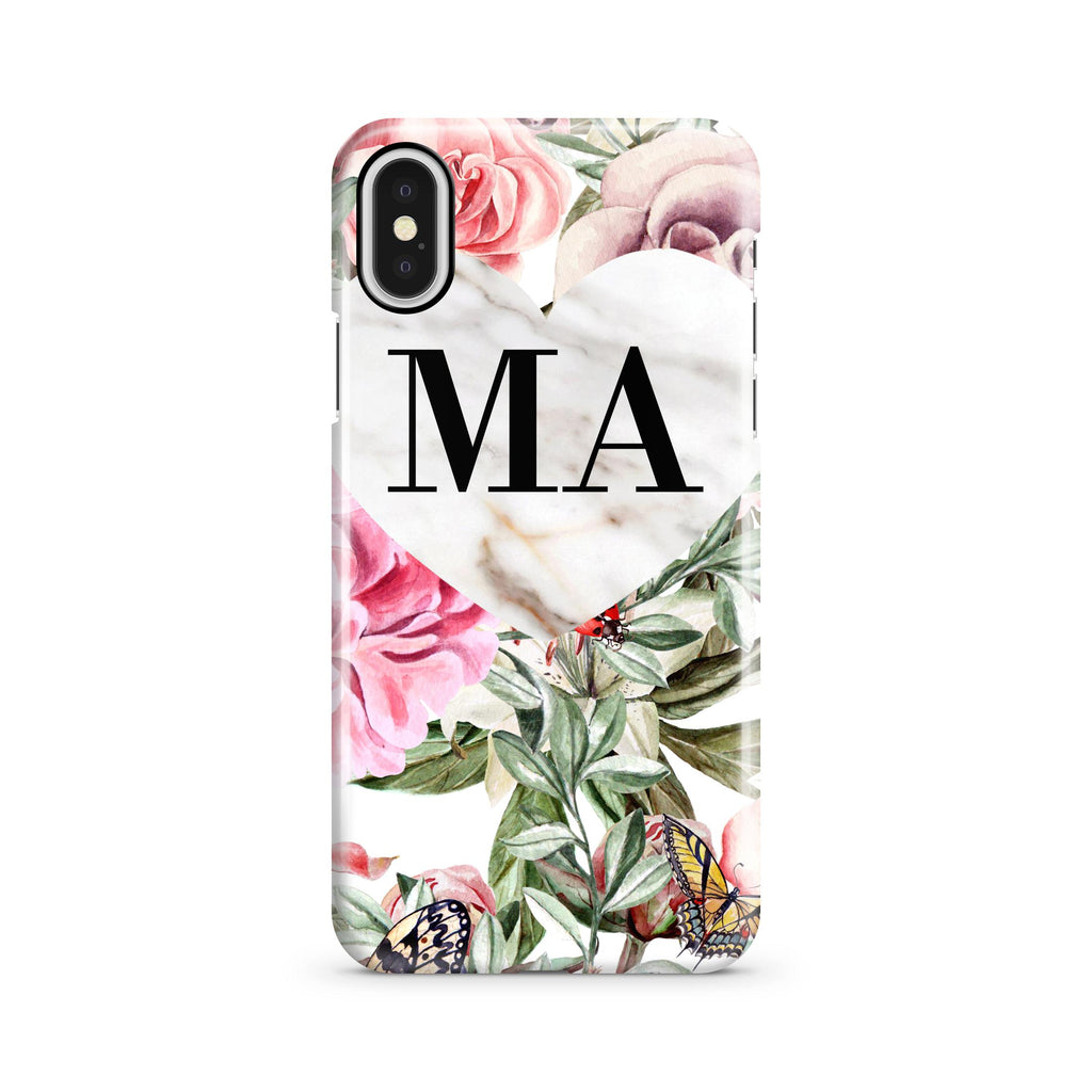 Personalised Floral Marble Heart Initials iPhone X Case