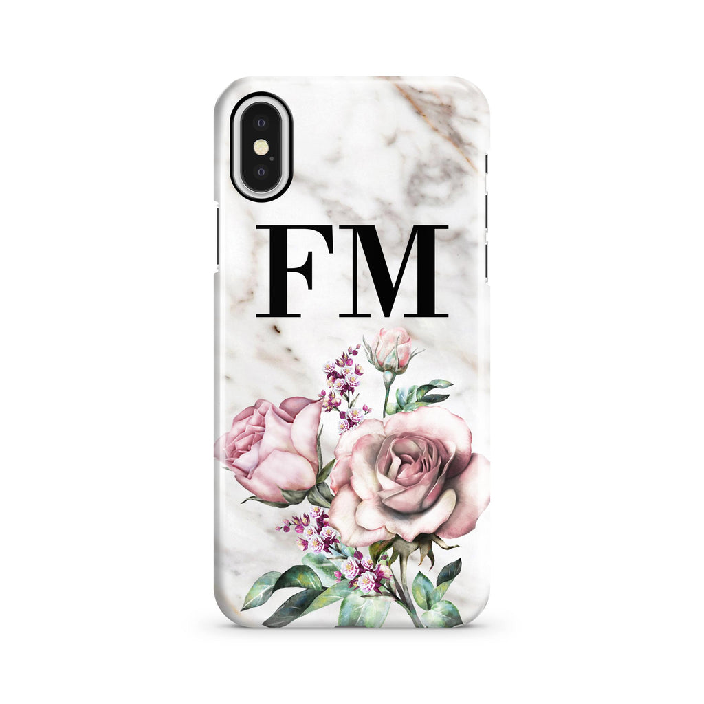 Personalised Floral Rose x Marble initials iPhone X Case