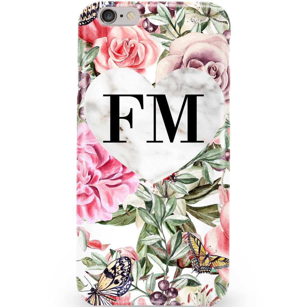 Personalised Floral Marble Heart Initials iPhone 6/6s Case