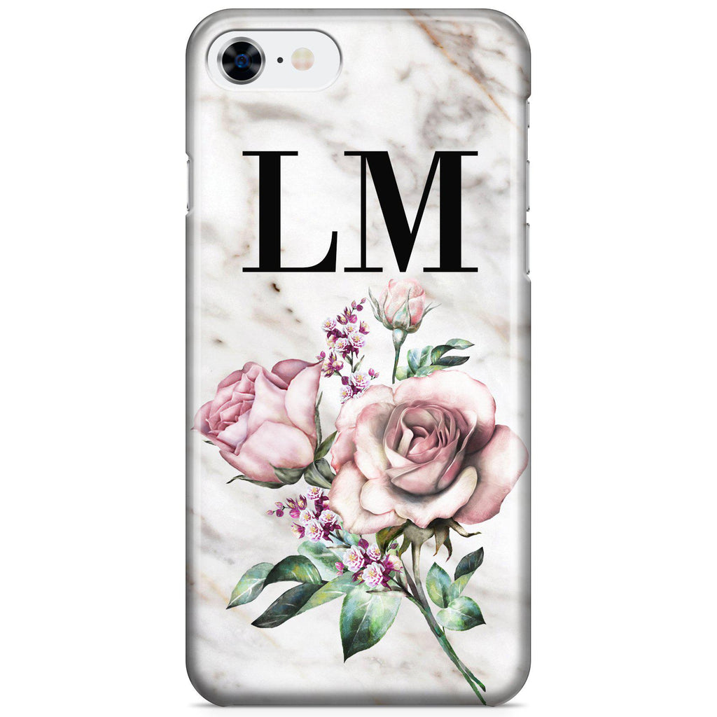 Personalised Floral Rose x Marble Initials iPhone SE Case