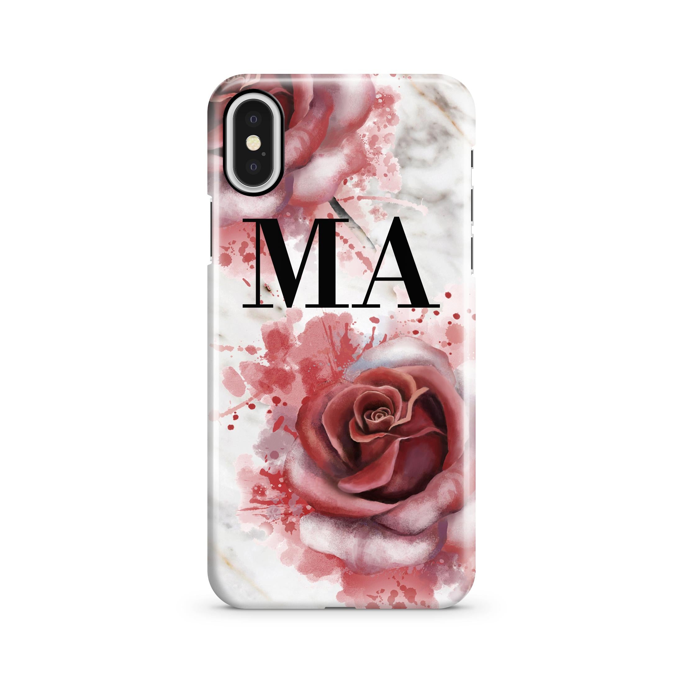 Personalised Floral Rose x Marble initials iPhone X