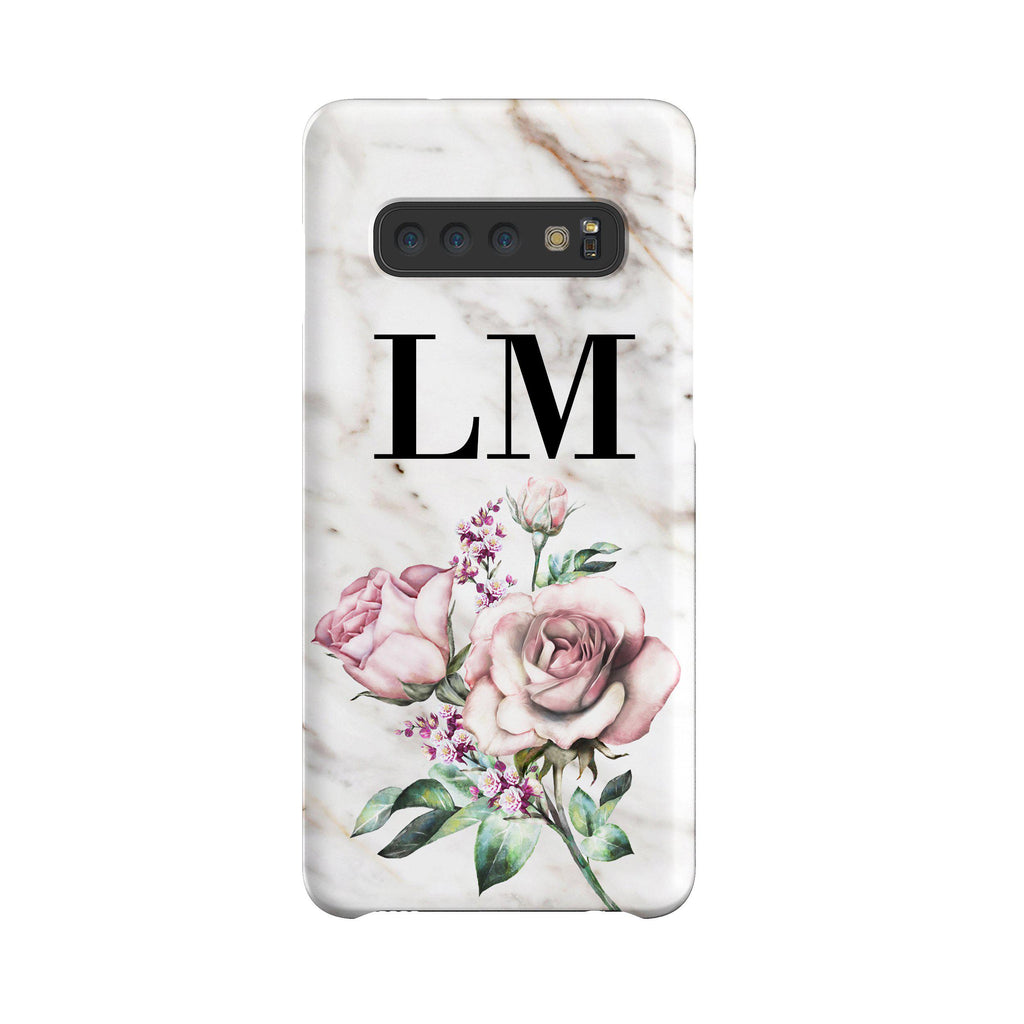 Personalised Floral Rose x Marble Initials Samsung Galaxy S10 Case