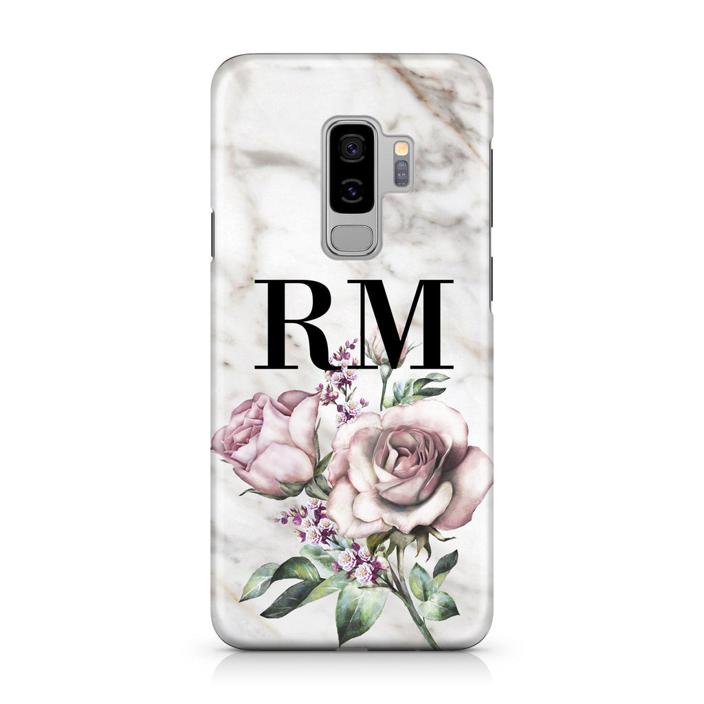 Personalised Floral Rose x Marble Initials Samsung Galaxy S9 Plus Case
