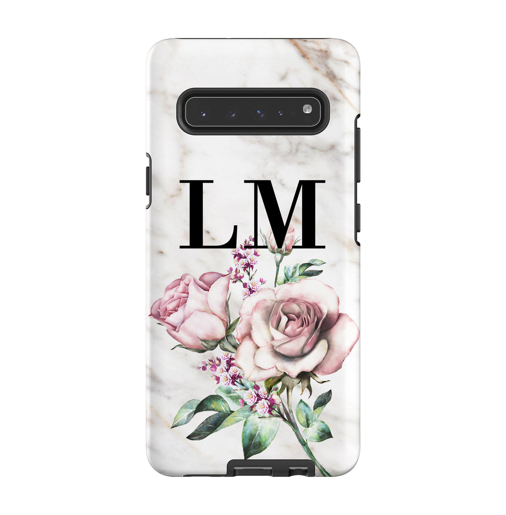Personalised Floral Rose x Marble Initials Samsung Galaxy S10 5G Case