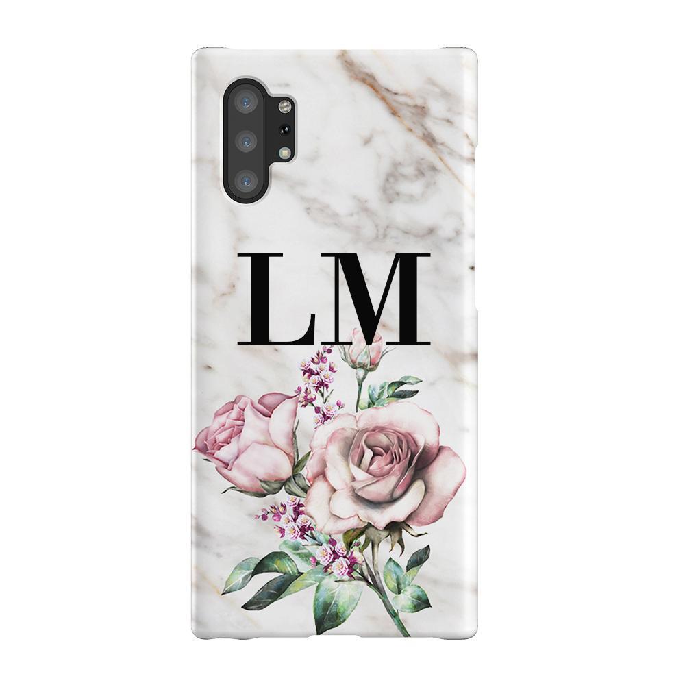 Personalised Floral Rose x Marble Initials Samsung Galaxy Note 10+ Case