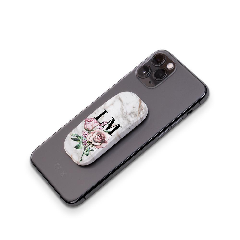 Personalised Floral Rose x Marble Initials Clickit Phone grip
