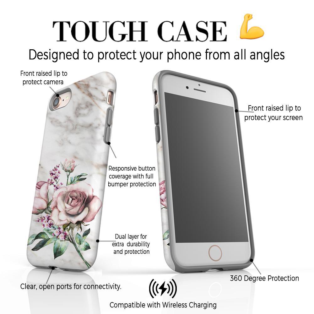 Personalised Floral Rose x Marble Initials iPhone SE Case