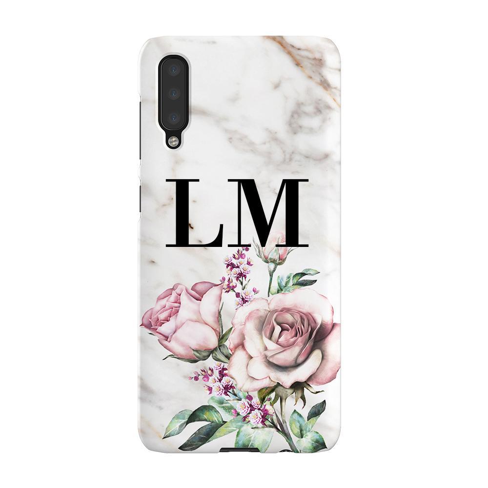 Personalised Floral Rose x Marble Initials Samsung Galaxy A50 Case