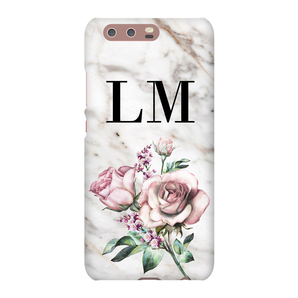 Personalised Floral Rose x Marble Initials Huawei P10 Case